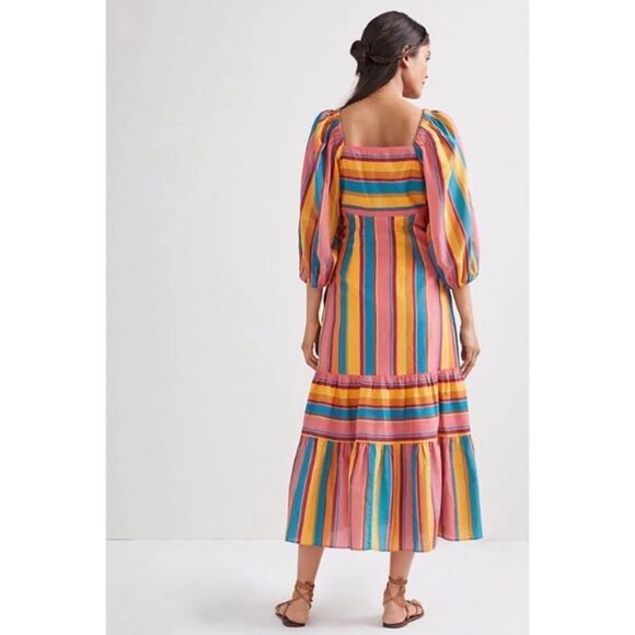 🌺 🆕 🌸 Anthropologie Farm Rio Rainbow Stripe Midi Dress🌺 - Picture 7 of 15
